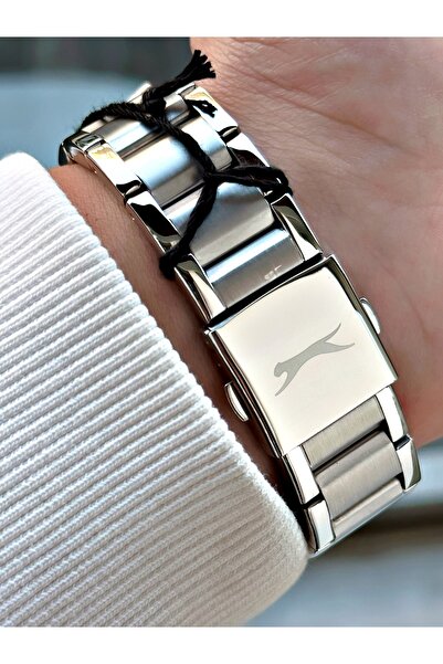 Slazenger 10 Atm Waterproofness Silver-Black Color Steel Cord Steel Case Men Wristwatch 2501.02Mr