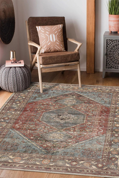 rugseason Renkli Göbekli Eskitme Model Dokuma Taban Kilim
