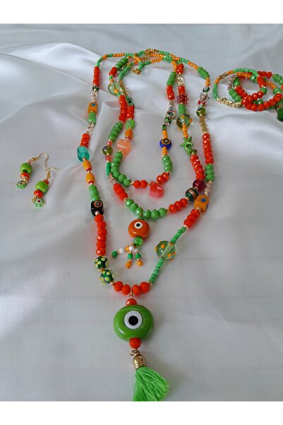 Minnoş Dükkan Bohemian Style Evil Eye Beaded Necklace Bracelet Earring Set