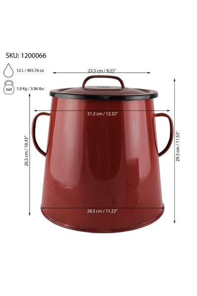 gogiva Enameled can, red, enamelled lid with handles, for lard, milk, fat, 12L