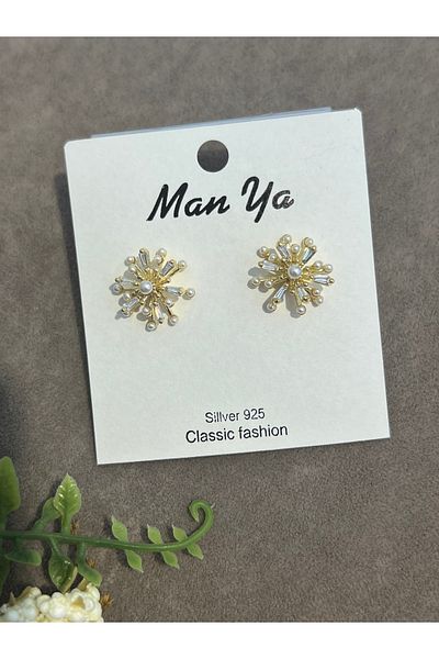 VİYA Gold Flower Motif Steel Earrings