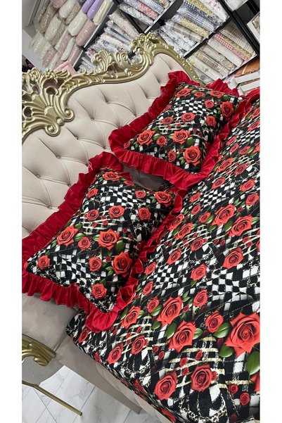 AHSEN TASARIM Fitted Sheet and 2 Pillow Cases in 5 D Digital Fabric Suitable for Bed 180X200 cm