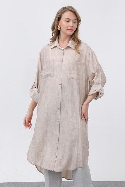 Puane Women's Front Pocket Detailed Long Tunic with Robe on the Back 10639Tun