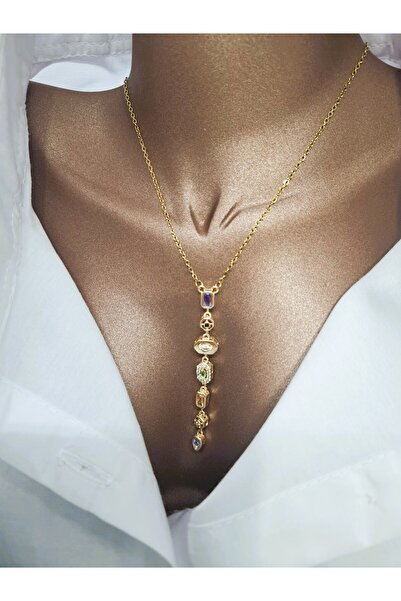 MONA GİSA قلادة من الفولاذ على شكل حرف Y مكونة من 7 عناصر من الأحجار الكريمة ...