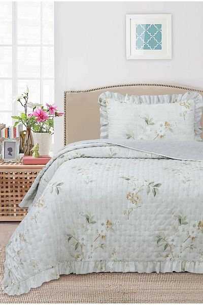 Bikaya Home طقم مفرش سرير مفرد منقوش بكشكشة - 180x240 سم