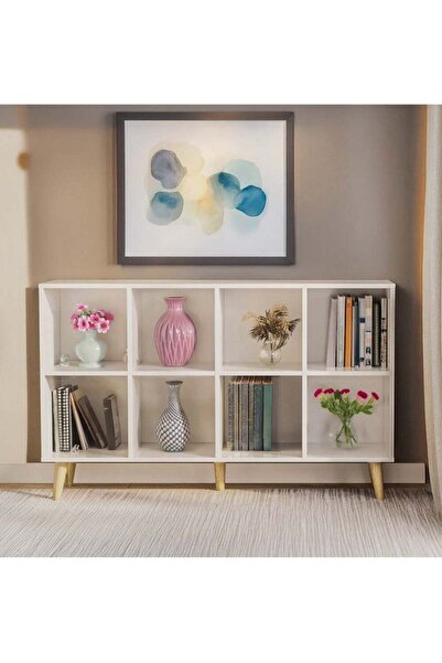 AGD Small Bookcase, 8-Storage Unit, 120×30×72 cm, White