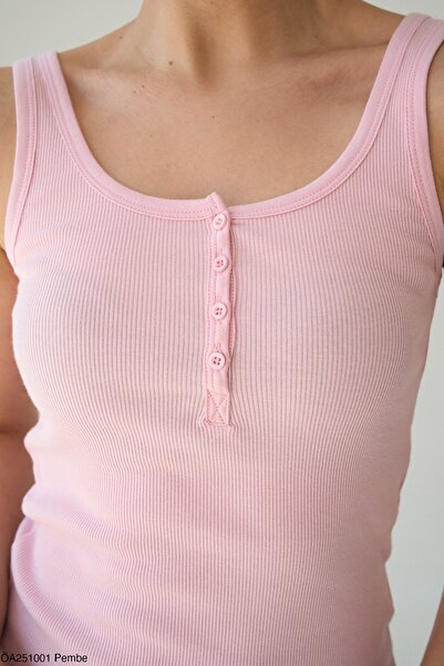 qstyle Women's Round Neck Button Detailed Sleeveless Undershirt Öa251001 Pink, Ecru, Black