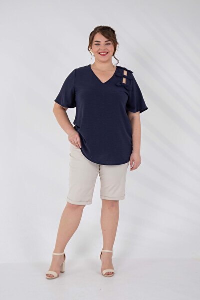 Roxxlen Büyük Beden Şort Bej