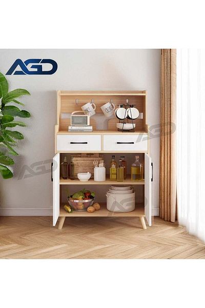 AGD Coffee Corner Cabinet, Kitchen Sideboard with 2 Doors and 2 Drawers, Suitable for Kitchen, Living Ro