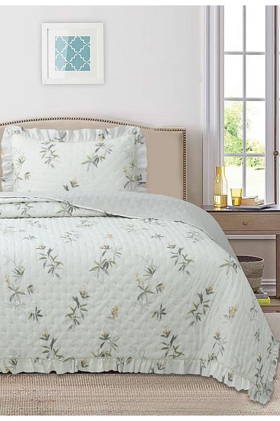 Bikaya Home طقم مفرش سرير مفرد منقوش بكشكشة - 180x240 سم
