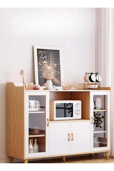 AGD Coffee Corner Cabinet for Living Room or Office with Doors, Drawers and Microwave Holder