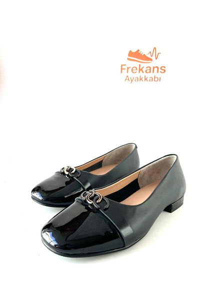 NEWGÜLTEKİN Accessoried Double Color Comfortable Stylish Khaki Leather Ballet Flat