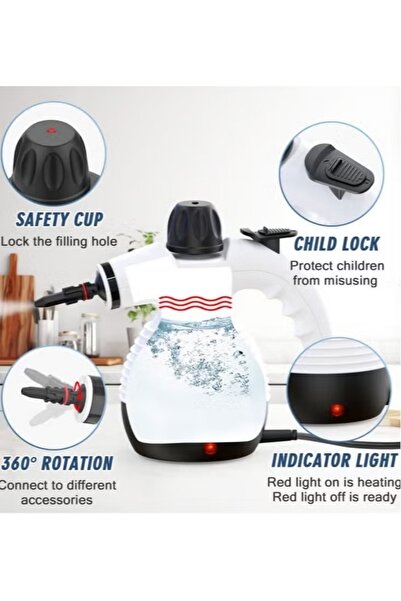 Denx منظف بخاري، مضغوط بقوة 1000 واط للتنظيف، منظف بخاري محمول للاستخدام المنزلي مع عصاية طويلة للارضيات