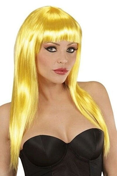 ForWhat Perucă galbenă cu păr lung și drept pentru birou, acasă, birou, activități, spectacol, costum