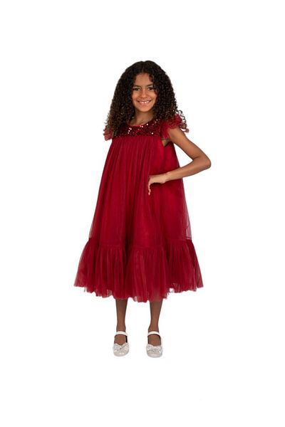 ddaniela Sequins Sparkle Dark Red Party Dress