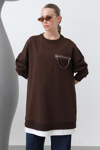 Puane Women's Front Double-Sided Ornamental Zipper Detailed Tunic 10620Tun