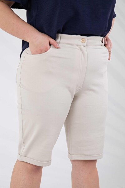 Roxxlen Büyük Beden Şort Bej