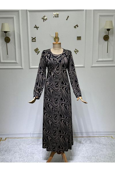 ModaMinar Women's New Season Combed Cotton Collar Patterned Mother's Dress