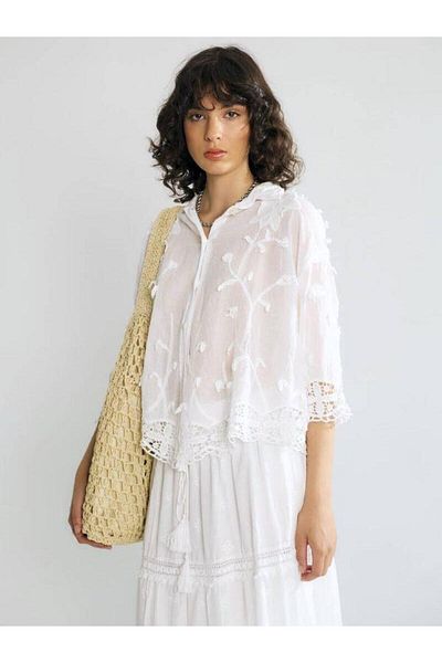Robin 38964 Tulle Tip Lace Shirt Ecru