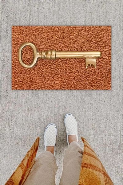 Mu Art Ahşap Digital Printing Decorative Switch Brown Door Mat K-1240