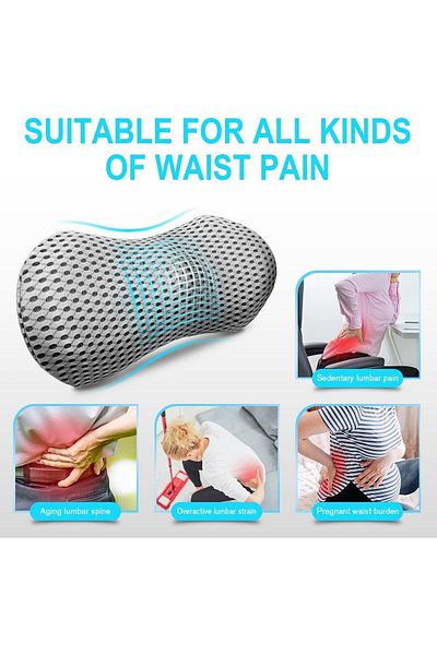 Saharaz Lumbar Support Pillow, Memory Foam Lumbar Pillow ,for Low Back Pain Relief,for Chair/Bed (Grey)