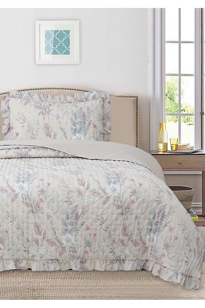 Bikaya Home طقم مفرش سرير مفرد منقوش بكشكشة - 180x240 سم