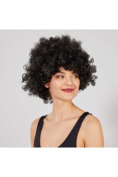 ForWhat Perucă neagră ondulată Afro Bonus Hair pentru birou, acasă, birou, ac...
