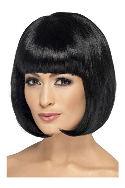 ForWhat Perucă neagră de petrecere, păr mat, pentru birou, acasă, birou, acti...
