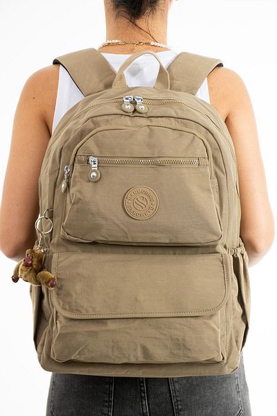 H&D COLLECTİON Unisex Water Resistant Fabric Large Size Light Gray Color School Travel Backpack with Laptop Compartment 3016