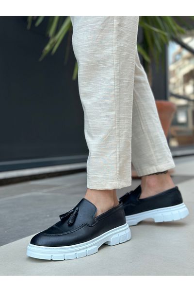 pabucmarketi Tasseled Men's Casual Shoes Black (White Sole)