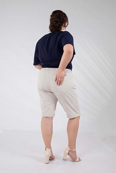 Roxxlen Büyük Beden Şort Bej