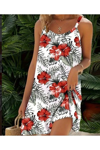 Kokosh moda Women's Summer Comfortable Single Jersey Dress with Floral Pattern and Rope Strap