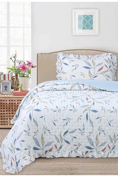 Bikaya Home Set Cuvertură Pat Single Cu Motiv Volanat - 180x240 Cm