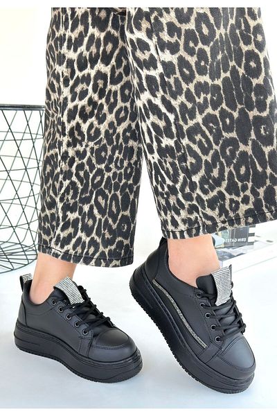 pabucmarketi Black Lace-up Women's Sports Shoes