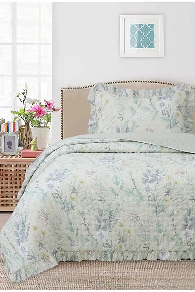 Bikaya Home طقم مفرش سرير مفرد منقوش بكشكشة - 180x240 سم