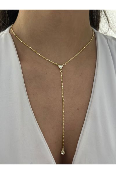 MyladyAccessoriess Zircon Stone Triangle Detail Y Steel Necklace
