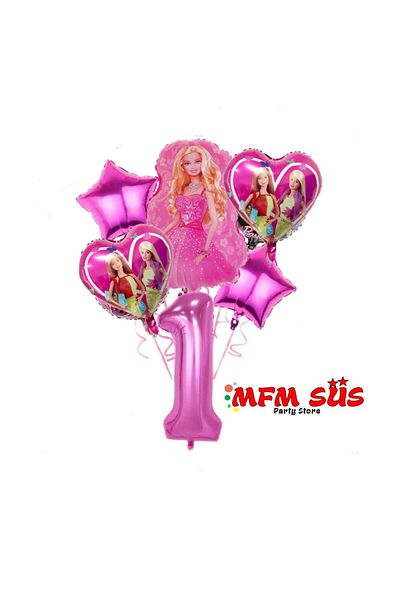 MFM Barbie 1 Year Old Foil Balloon Set 6 Pcs