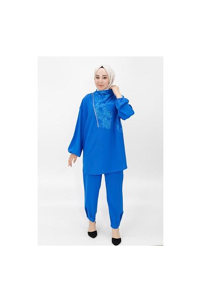 Puane Aerobin Fabric Collar Zipper Detail Double Women's Suit 14207