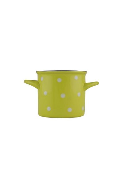 gogiva Ceramic yellow mug with handles 400 ml, polka dot design, suitable for muesli, soups and stews 10 cm