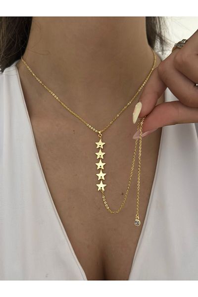 MyladyAccessoriess Row of Stars Detail Steel Necklace