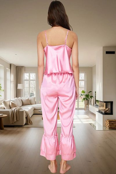 PayBuy Women's Satin Pajamas Set Slim Strap Flounced Singlet Capri Professional Appearance Carefully Selected