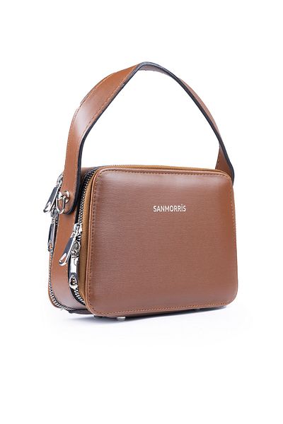 İMAKS Faux Leather Stylish Small Size Cross Strap Hand and Shoulder Bag Brown S427