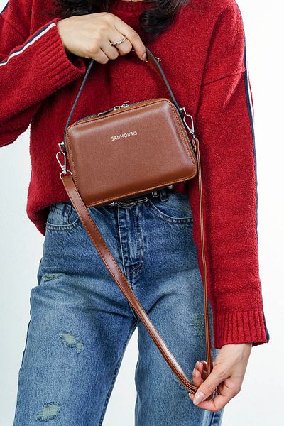 İMAKS Faux Leather Stylish Small Size Cross Strap Hand and Shoulder Bag Brown S427