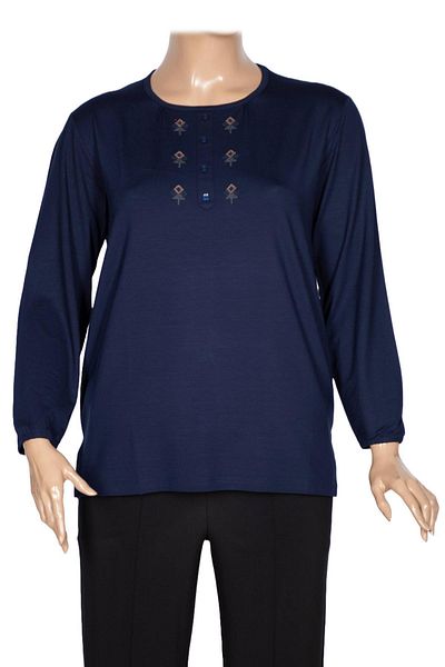 Pıtırcık Cimariva Women's Neşe Plus Size O Neck Robe Embroidered Navy Blue Blouse