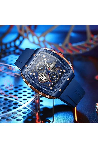 Curren Ceas bărbătesc 8442, Cronograf Sport Quartz, Casual, Curea Silicon Albastru, Design Modern