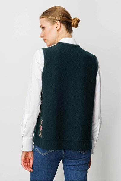 Desen Triko Women's Pıtırcık Floral Patchwork Felt Wool Vest Green_Y.G.Kurusu