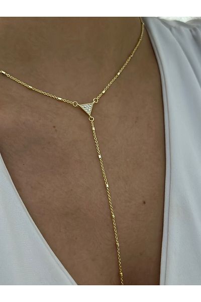 MyladyAccessoriess Zircon Stone Triangle Detail Y Steel Necklace