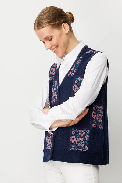 Desen Triko Women's Pıtırcık Flower Patchwork Felt Wool Vest Y.G.Kurusu