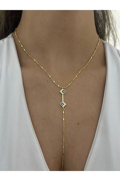 MyladyAccessoriess Triangle Detailed Y Necklace (Steel)