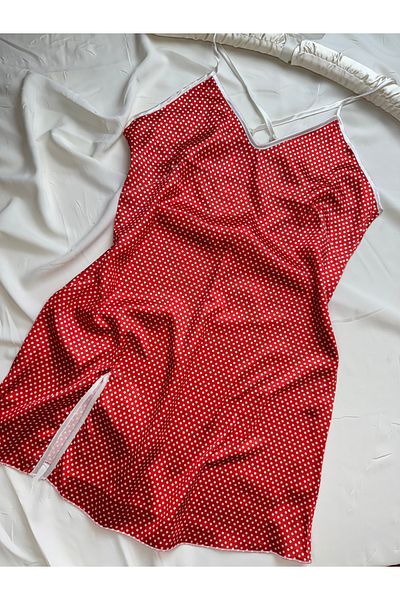 ROZENİN LINGERIE Basic Patterned Cross Back Satin Mini Dress Nightgown